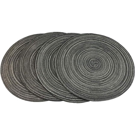 Round Woven Placemats, 4 Pcs, 15" Braided Woven Placemats, Attractive Kitchen Place Mats, Round Placemats as Table Mat (Black)