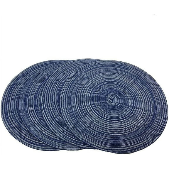 Round Woven Placemats, 4 Pcs, 15" Braided Woven Placemats, Attractive Kitchen Place Mats, Round Placemats as Table Mat (Blue)