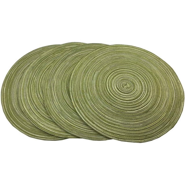 Round Woven Placemats, 4 Pcs, 15" Braided Woven Placemats, Attractive Kitchen Place Mats, Round Placemats as Table Mat (Green)