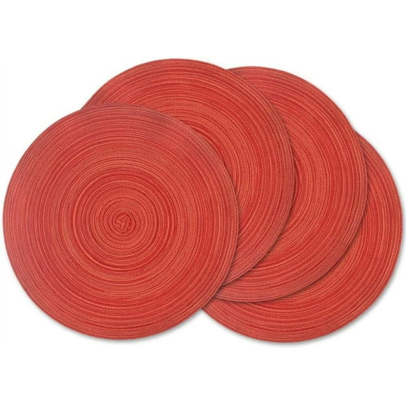 Round Woven Placemats, 4 Pcs, 15" Braided Woven Placemats, Attractive Kitchen Place Mats, Round Placemats as Table Mat (Red)