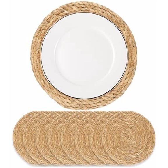 Round Woven Placemats - Boho Rattan Natural Water Hyacinth, Farmhouse Weave Place Mats, Rustic Braided Wicker Table Mats for Dining Table, Home, Wedding (13 Inch Set of 8)