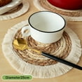 thumbnail image 1 of Round Woven Placemats, Corn Straw Braided Placemat with Cotton Tassel, Resistant Non-Slip Weave Rattan Table Mats Placemats for Dinning Table, 9.8" in dia, Set of 5, 1 of 8