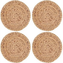 Round Woven Placemats , Handmade Woven Water Hyacinth Placemats, Heat Resistant Non-Slip Weave Place Mats, Rustic Braided Wicker Table Mats for Dining Table,Home, Wedding, Christmas Gifts, 4Pcs