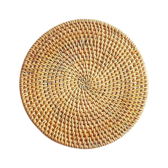 Round Woven Placemats Insulation Mat Table Mat,Boho Rattan Placemats Anti Scald Round Bowl Mat, Farmhouse Weave Place Mats, Rustic Braided Wicker Table Mats for Dining Table,Home(Khaki3,7x7")