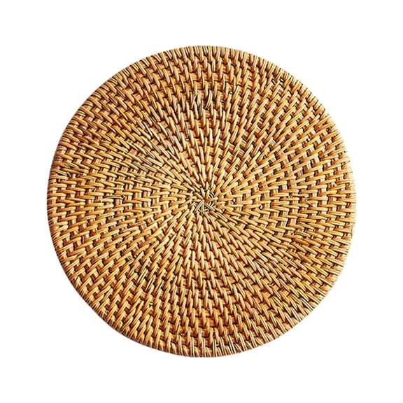 Round Woven Placemats Insulation Mat Table Mat,Boho Rattan Placemats Anti Scald Round Bowl Mat, Farmhouse Weave Place Mats, Rustic Braided Wicker Table Mats for Dining Table,Home(Khaki7,7.8x7.8")