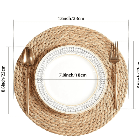 Round Woven Placemats - Rattan Placemats Natural Water Hyacinth Placemats, Farmhouse Weave Place Mats, Rustic Braided Wicker Table Mats for Dining Table,Home,Wedding (13 inch Set of 10)