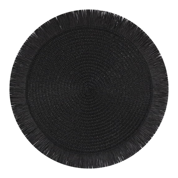 Round Woven Placemats Set of 1, Heat Resistant 15 Inch Round Placemats for Dining Table, Lace Trim Farmhouse Placemats for Thanksgiving Christmas Kitchen Decor