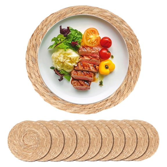 Round Woven Placemats Set Of 10-13 Inch Water Hyacinth Place Mats For Dining Table Boho Farmhouse Kitchen Decor Rustic Braided Daily Use & Holiday Setting