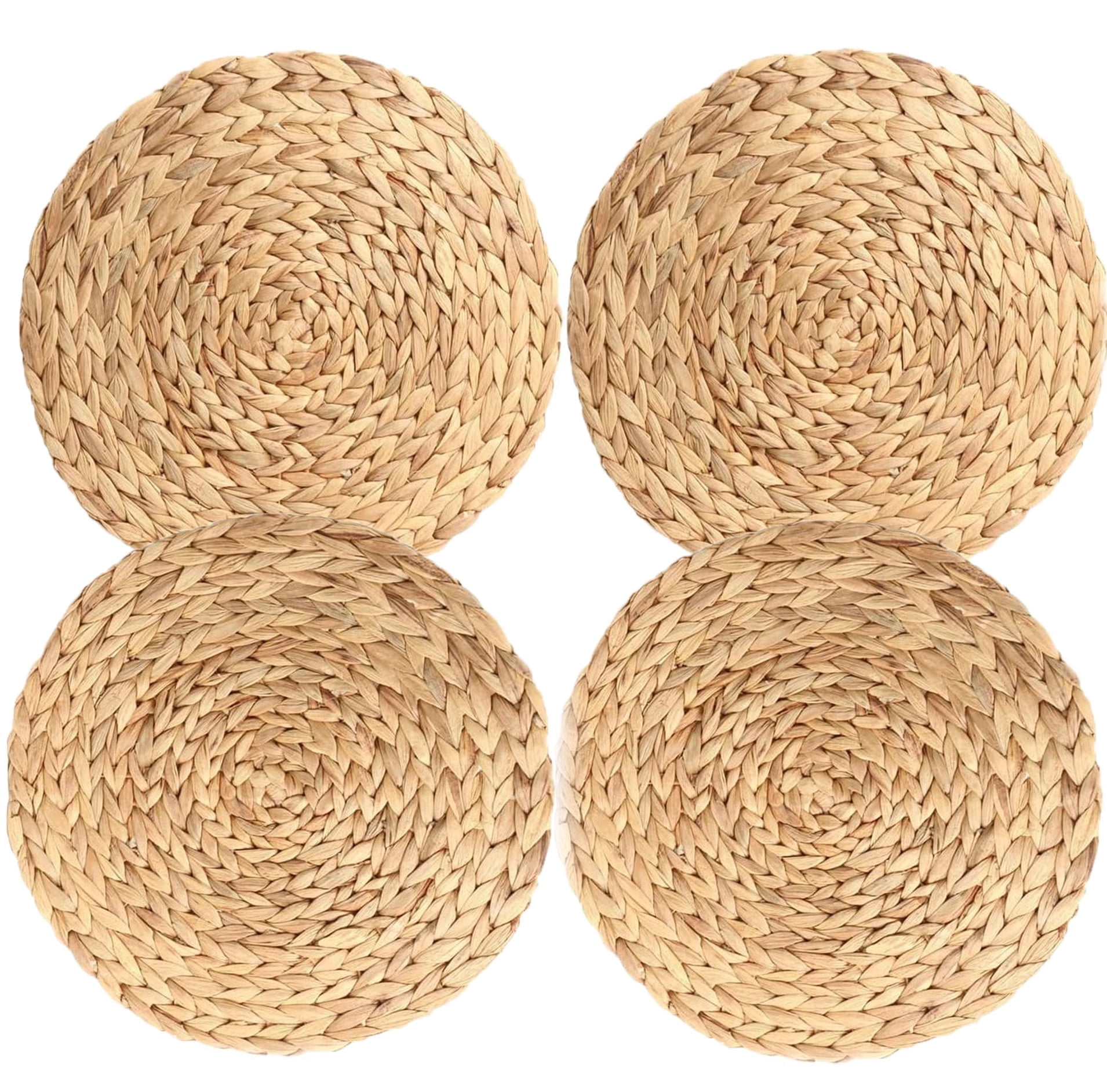 Round Woven Placemats Set of 4, 14.9" Large Woven Place Mats, Natural Wicker Placemats, Water Hyacinth Straw Braided Placemats, Heat Resistant Placemats for Dining Room Table & Countertops