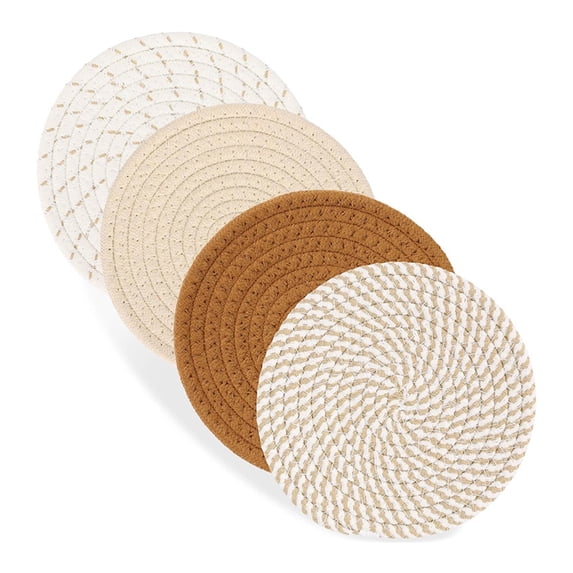 Round Woven Placemats Set of 4, Natural Cotton Rope Place Mats 7.1inches Boho Tablemats, Non-Slip Heat Resistant Hand Woven Chargers Plate for Dining Table
