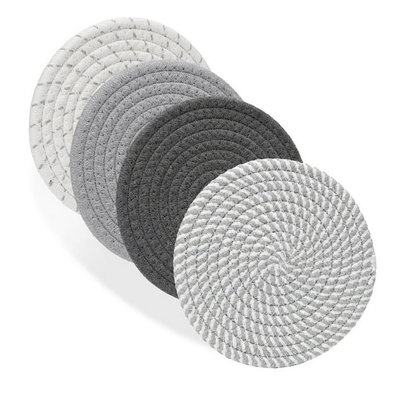 Round Woven Placemats Set of 4, Natural Cotton Rope Place Mats 7.1inches Boho Tablemats, Non-Slip Heat Resistant Hand Woven Chargers Plate for Dining Table