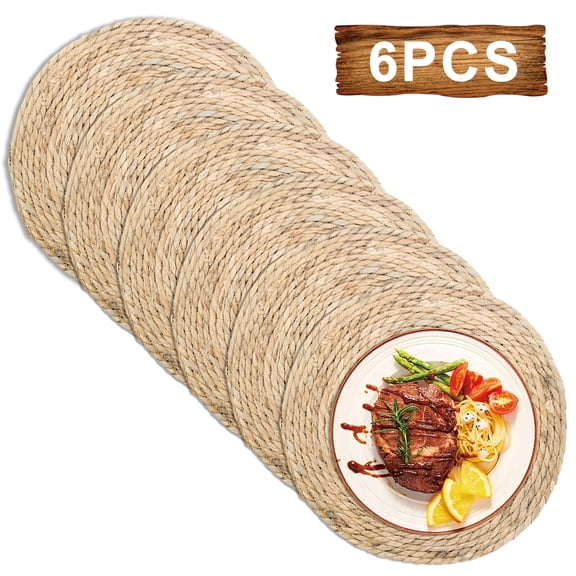 Round Woven Placemats Set, Natural Straw Braided Place Mats 11.8 Inch, Heat Resistant Dining Mats for Kitchen and Home Decor