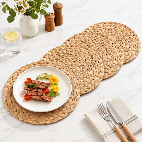 Round Rustic Dining Set Round Woven Placemats Set Of 4 Wicker Place Mats Boho Farmhouse Rustic ...