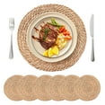 thumbnail image 1 of Round Woven Placemats Set of 6, 13.5 inch Boho Rattan Chargers for Dinner Plates, Rustic Wicker Place Mats, 1 of 7