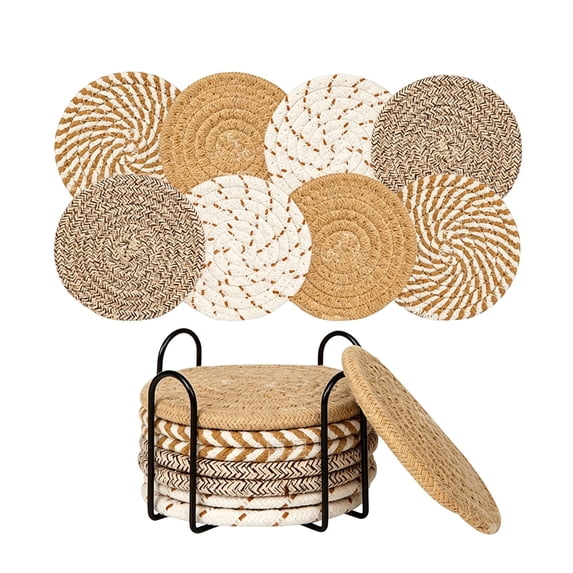 Round Woven Placemats Set of 8 Heat Resistant Placemats 4 Inches Farmhouse Cotton Rope Place Mats for Dining Tables Trivets for Hot Dishes