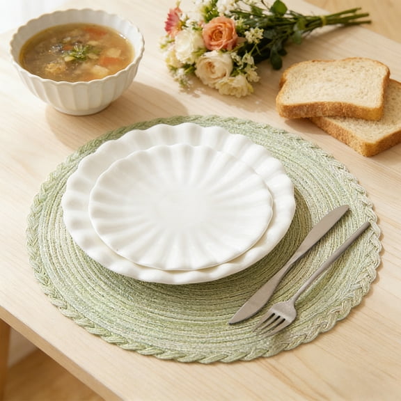 Round Woven Placemats Set with Heat Non- Bottom Washable Polyester Mats for Dining Kitchen 38cm Diameter Multiple Colors