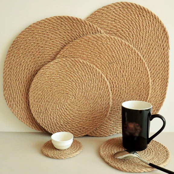 Round Woven Placemats for Dining Table, Straw Braided Placemat, Heat Resistant Non-Slip Weave Placemats Handmade