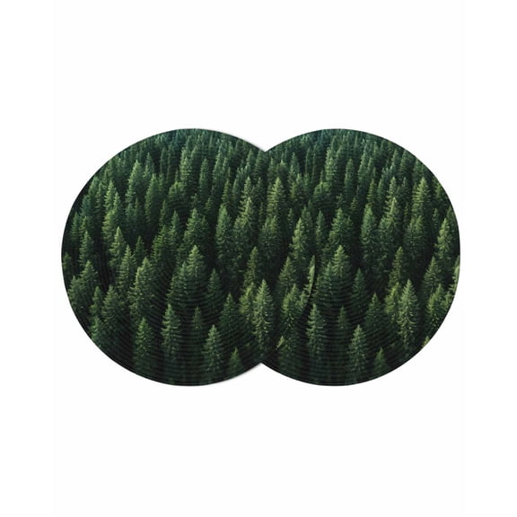 Round Woven Placemats set of 2, Green Botanical Pine Trees Washable&Heat Resistant Plastic Wipeable Placemats for Round Table Vintage Nature Winter Forest Kitchen Dining Table Decor, 13in,