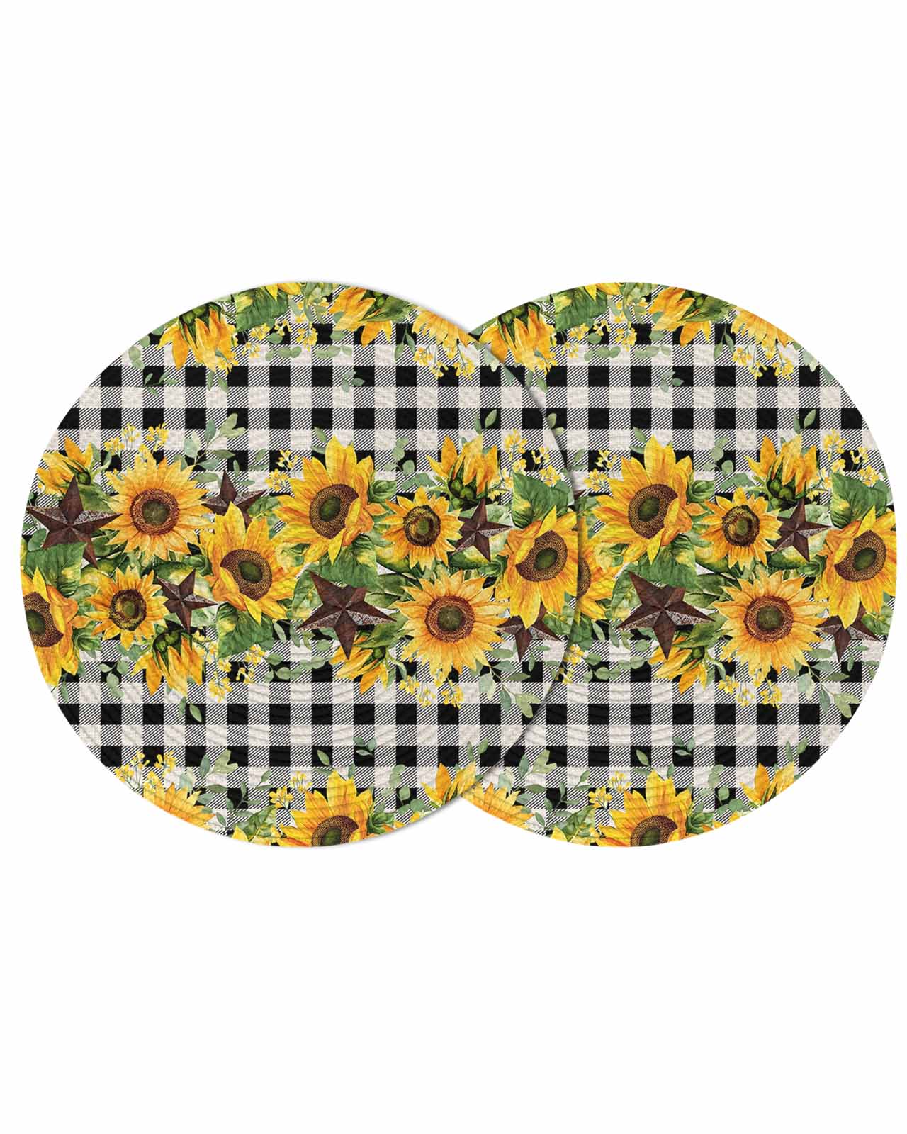 Round Woven Placemats set of 2, Sunflower Washable&Heat Resistant ...