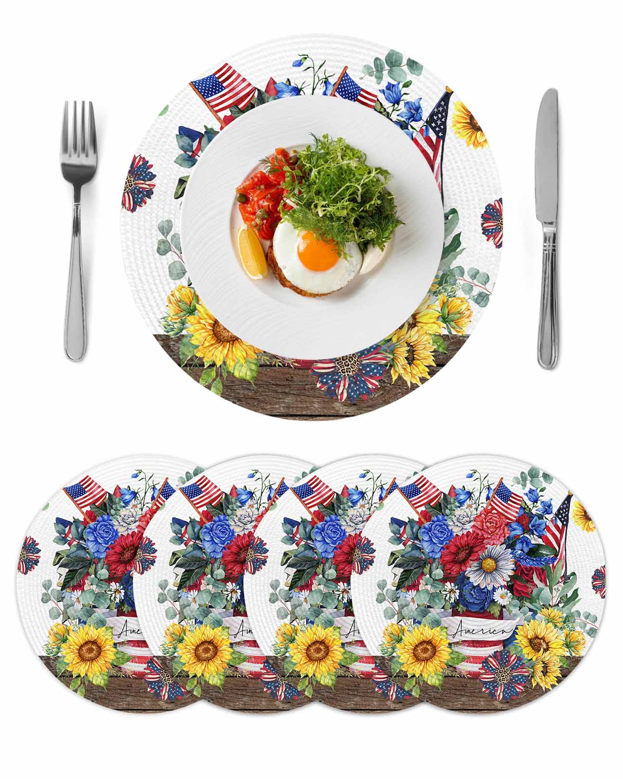 Round Woven Placemats set of 4, 4th of July Washable&Heat Resistant ...