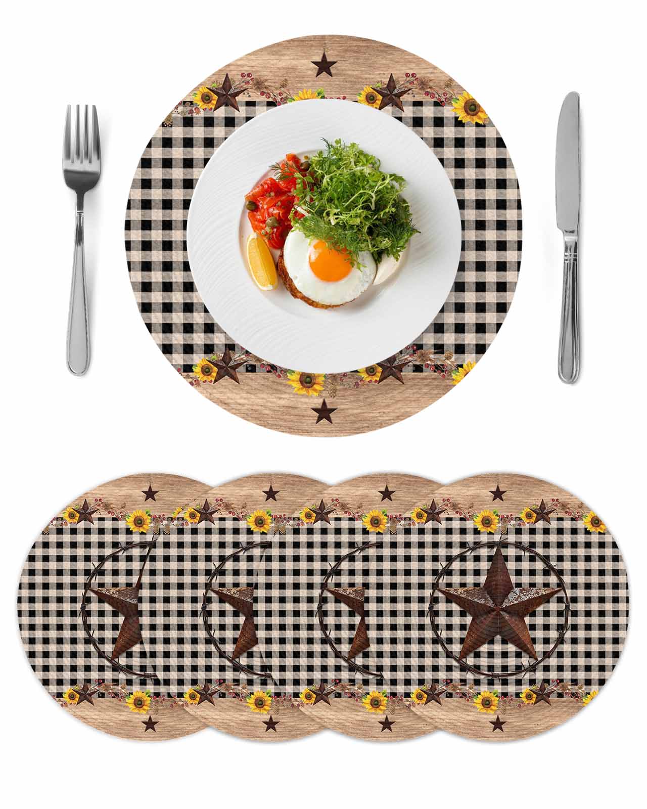 Round Woven Placemats set of 4, Farmhouse Barn Star Washable&Heat ...
