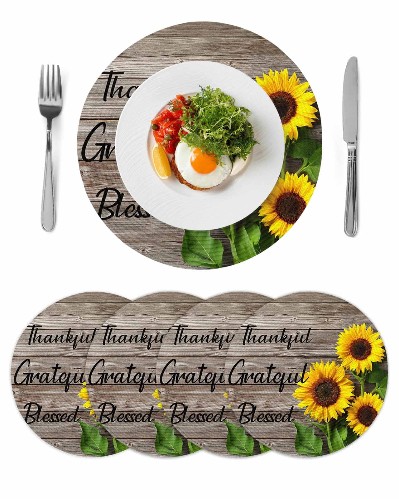 Round Woven Placemats set of 4, Farmhouse Sunflower Washable&Heat ...