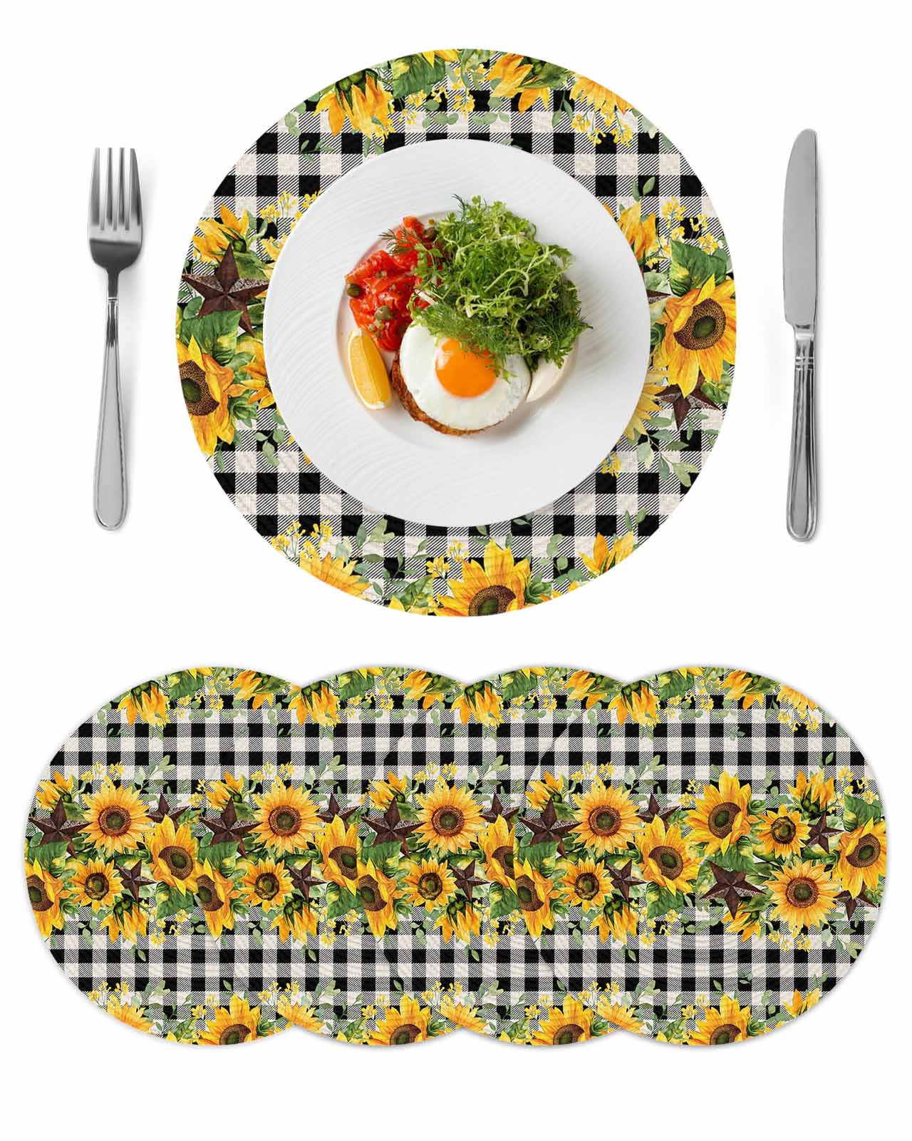 Round Woven Placemats set of 4, Sunflower Washable&Heat Resistant ...