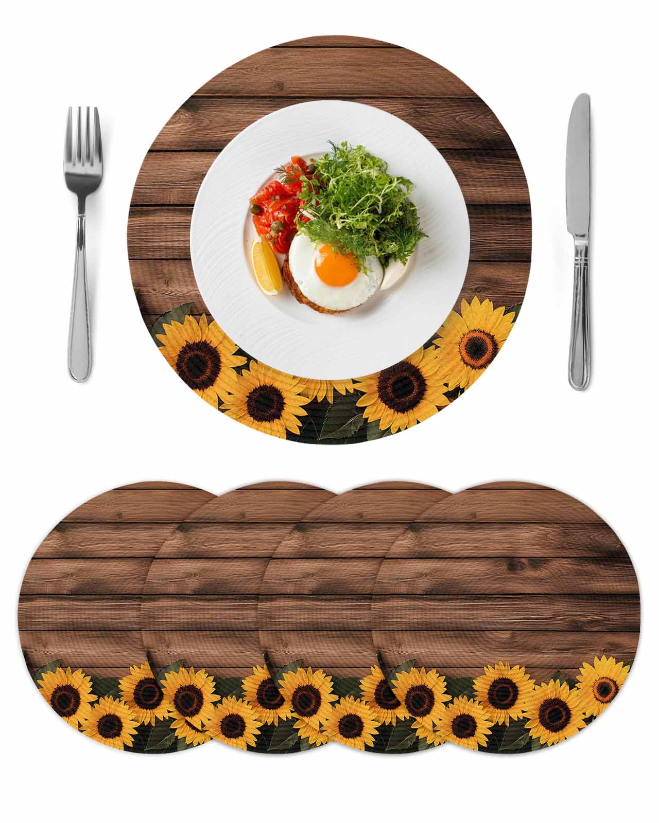 Round Woven Placemats set of 4, Vintage Country Washable&Heat Resistant ...