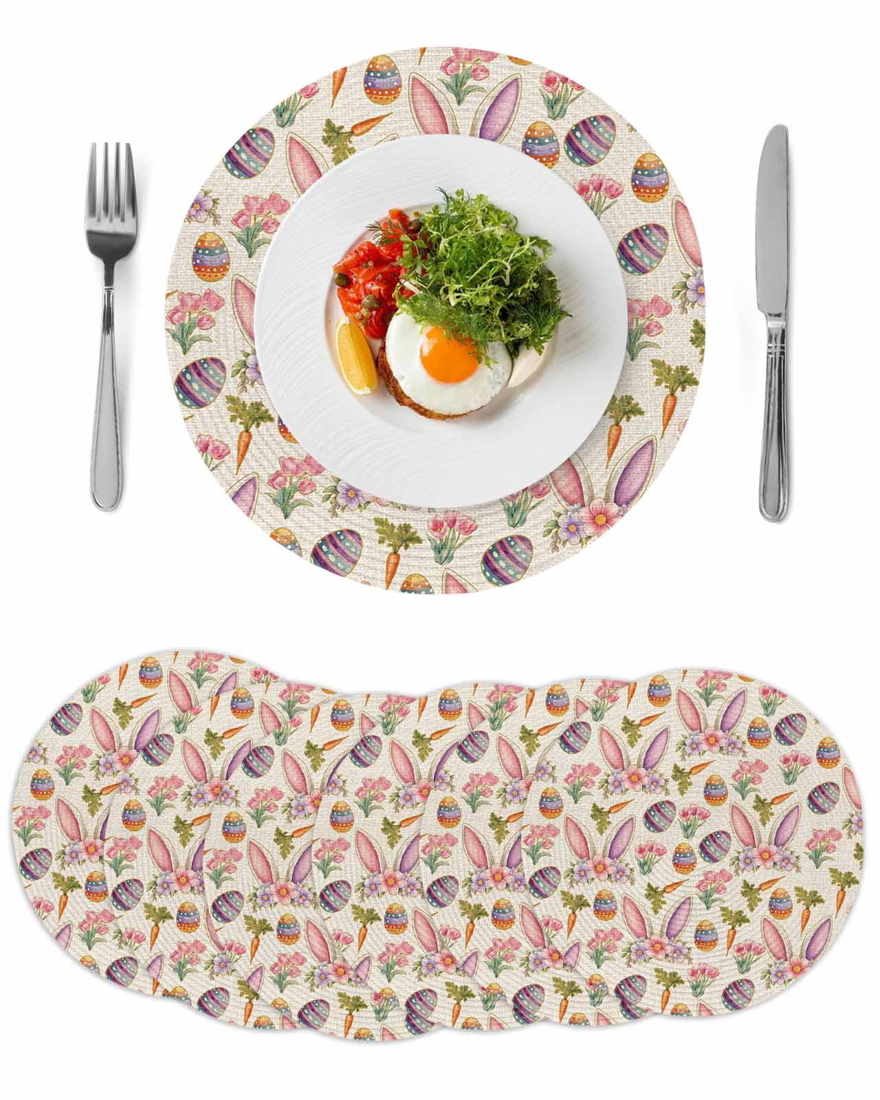 Round Woven Placemats set of 6, Spring Easter Pattern Washable &amp; Heat ...