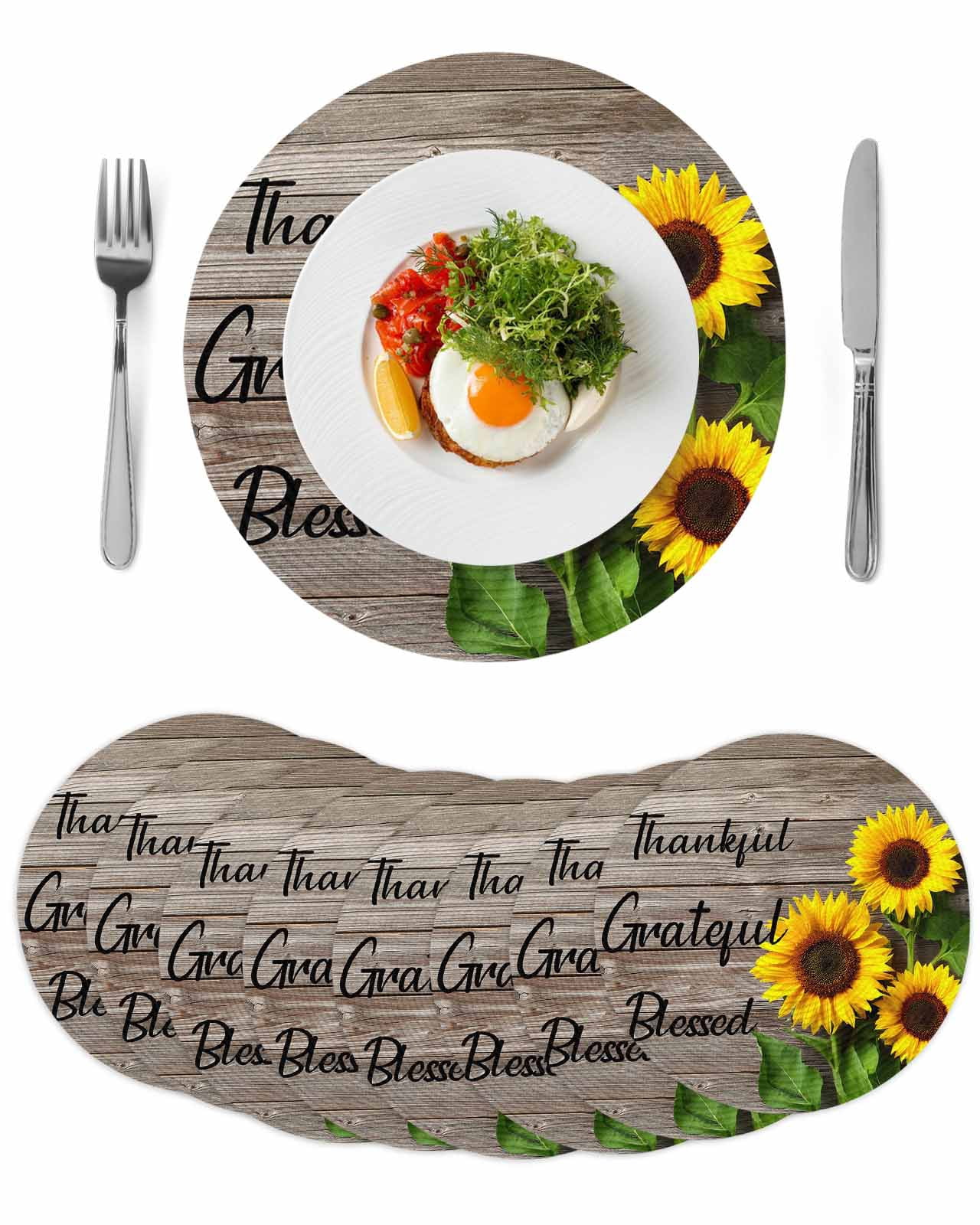 Round Woven Placemats set of 8, Farmhouse Sunflower Washable&Heat ...