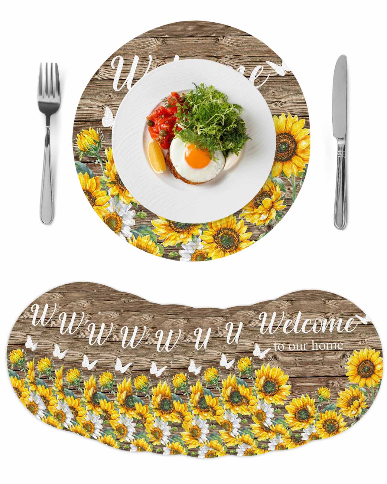 Round Woven Placemats set of 8, Sunflower Welcome Washable&Heat ...