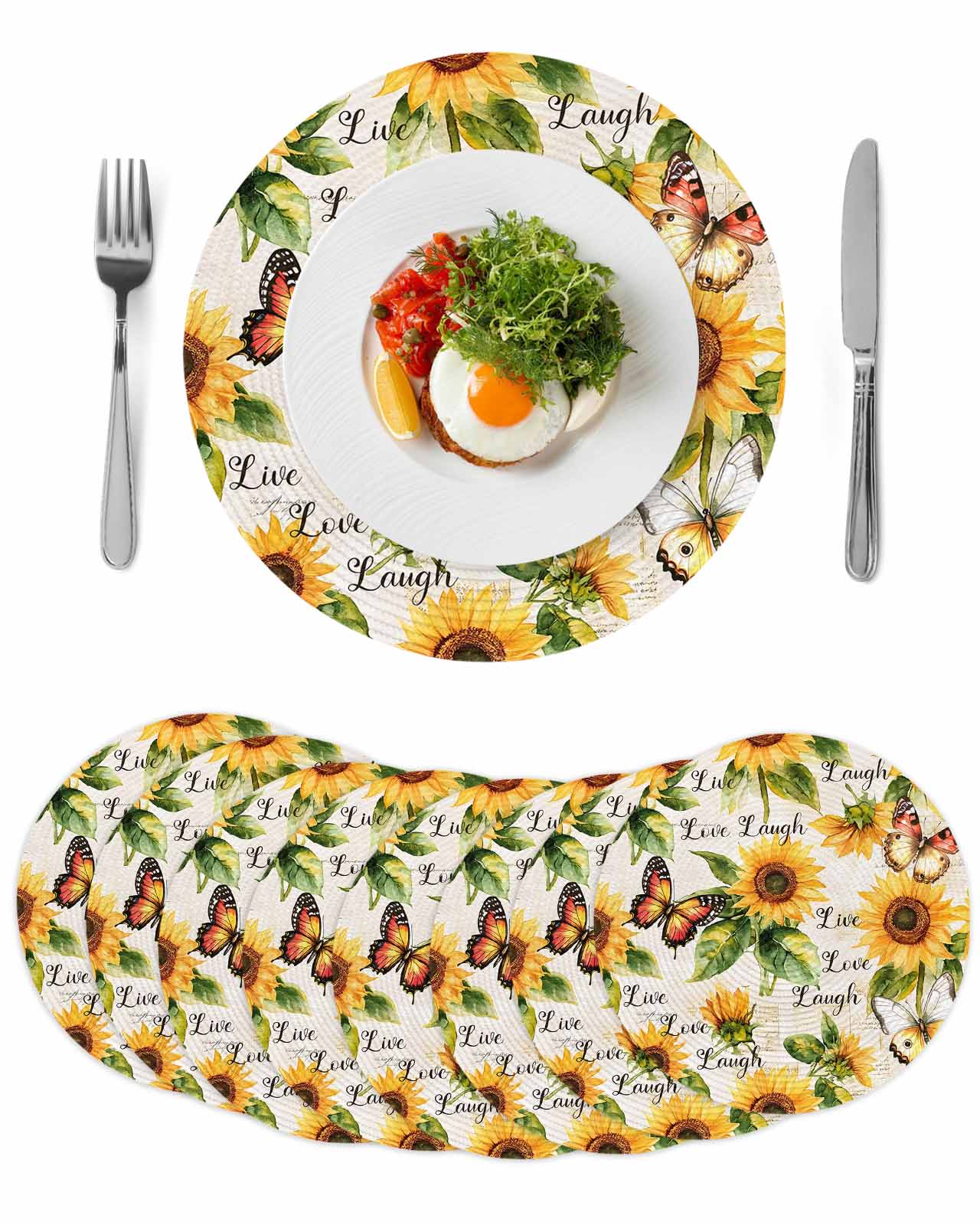 Round Woven Placemats set of 8, Vintage Sunflower Washable&Heat ...