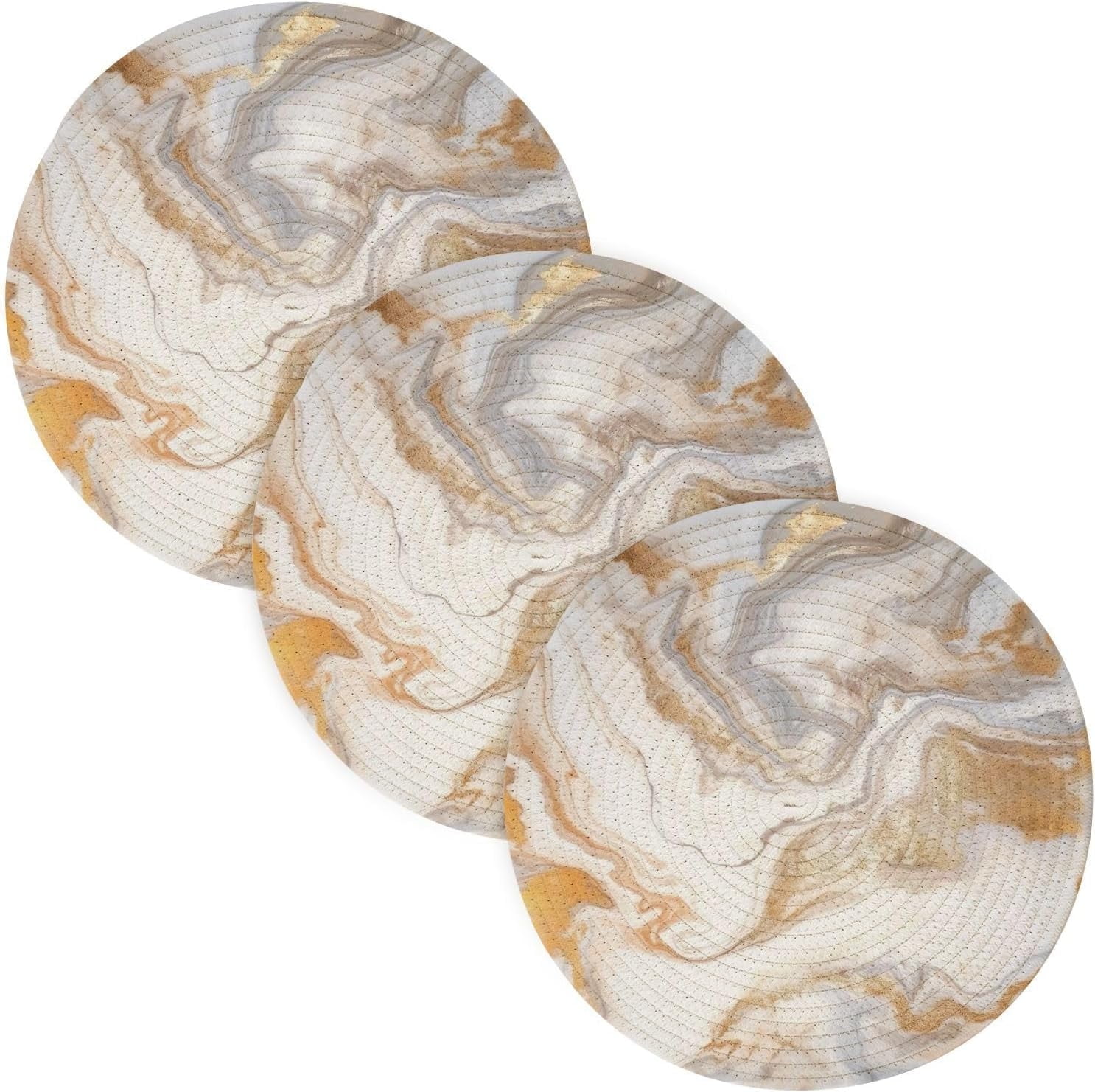 Round Woven Potholders Set White Marble Trivets for Hot Pots and Pans