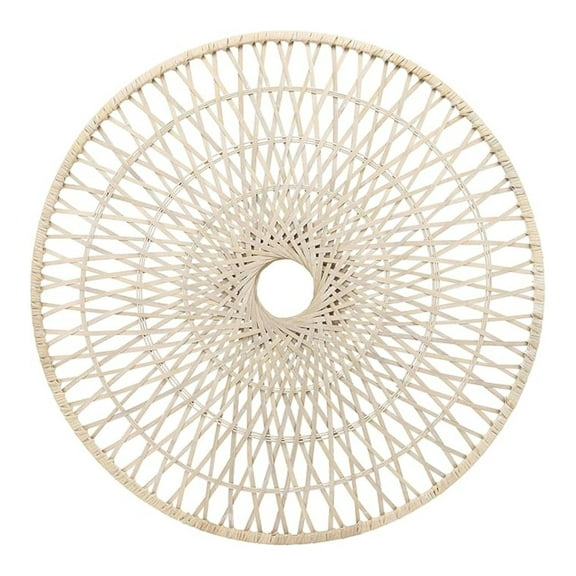 Round Woven Rattan Wall Hanging Art Piece  Natural Bamboo and Wood Wicker Home Decor Accent  Handmade Boho Wall Decor for Bedroom, Living Room, & Office  36", White