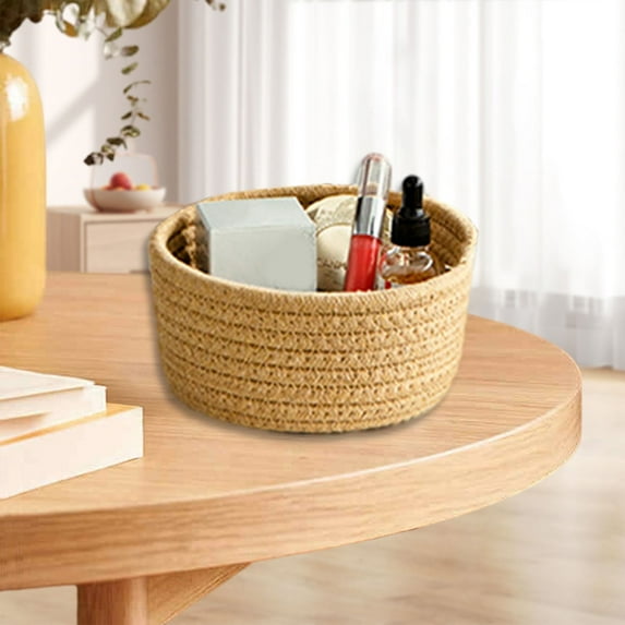 Round Woven Storage Basket | Soft Cotton Rope Blanket Bin Organizer | Decorative Home Storage for Living Room Bedroom Bathroom | White