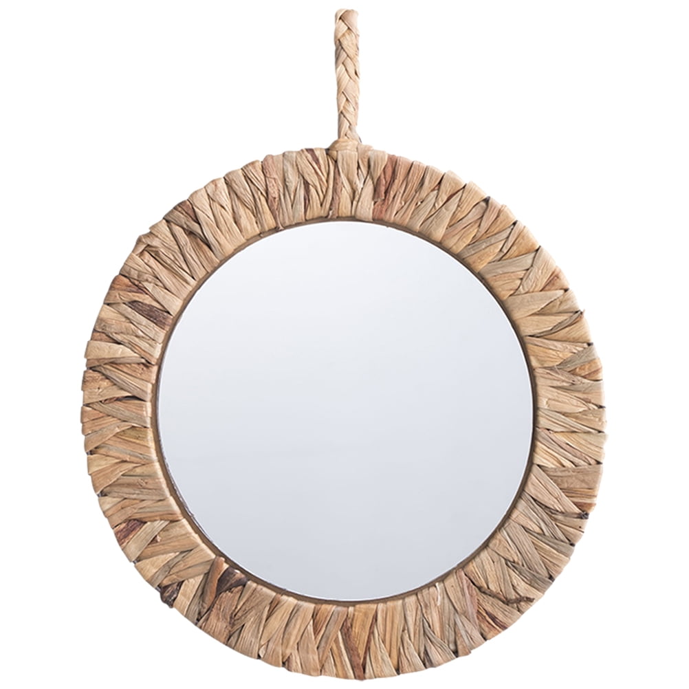 Round Woven Straw Mirror Round Hanging Wall Mirror Decorative Woven