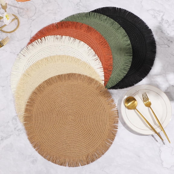Round Woven Table Mat | Ramie Yarn Placemat | Waterproof Oil-Resistant Finish | Heat Insulated Surface Protector | Elegant Versatile Design | 38cm Diameter | Single Piece