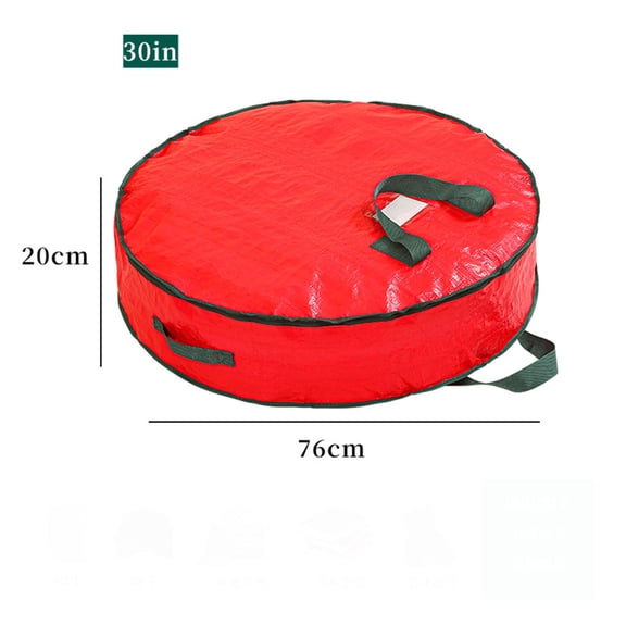 Round Wreath Storage Bag Red Cloth Zippered Cover for Holiday Garland and Gift Wrap Large Capacity Hanging Organizer with Window for Labels Underbed Closet Attic Storage