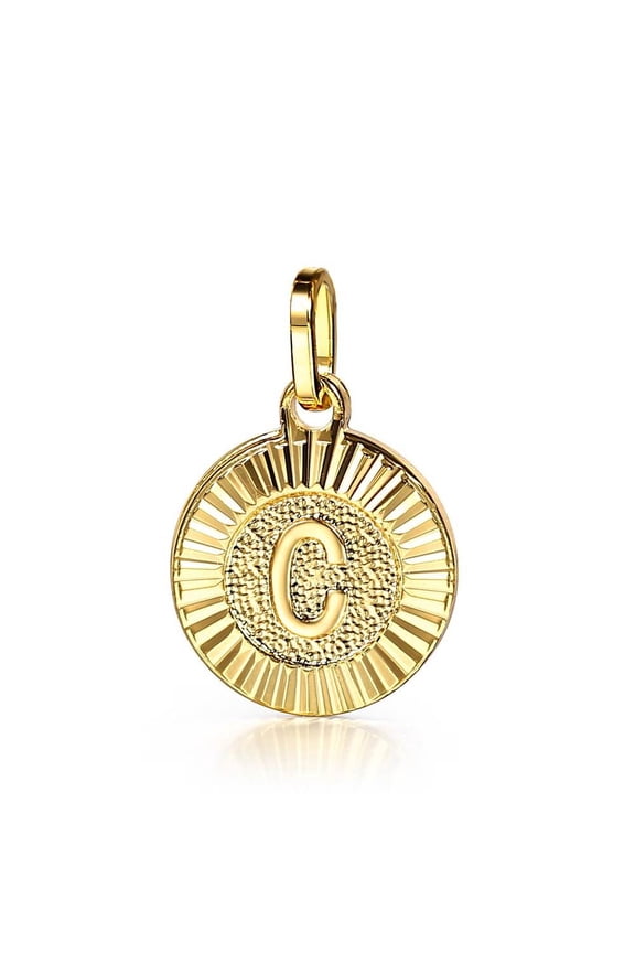 Round Yellow Gold Plated Initial Letter Pendant Charm Alphabet A-Z Only Pendant