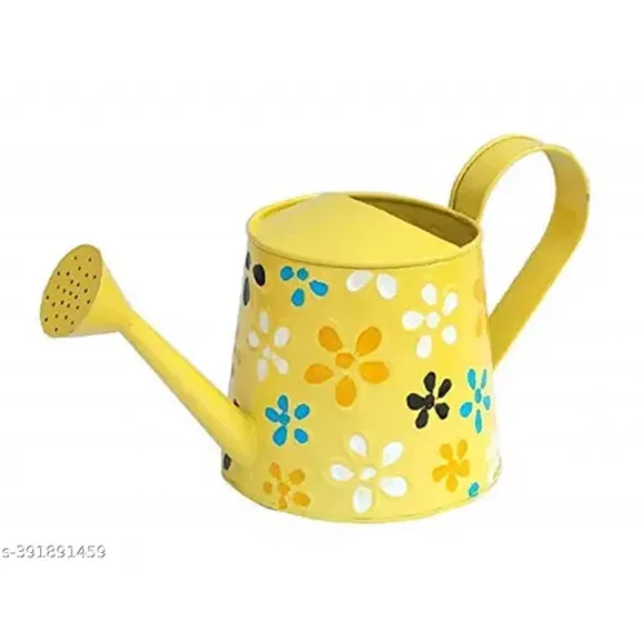 Round Yellow Watering Can - Rust-Free Metal Planter for Gardening & Home Dcor (Pack of 1)
