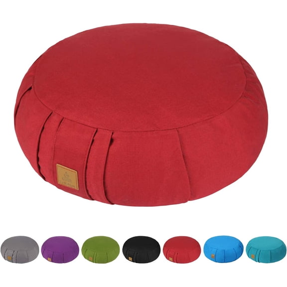 Round Zafu Meditation Cushion, D=15" H=5.5" Zabuton Meditation Pillow, Yoga Bolster/Pillow, Floor seat, Zippered Organic Cotton Cover, Natural Buckwheat, Kneeling Pillow