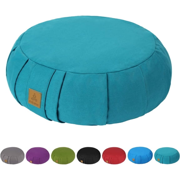Round Zafu Meditation Cushion, D=15" H=5.5" Zabuton Meditation Pillow, Yoga Bolster/Pillow, Floor seat, Zippered Organic Cotton Cover, Natural Buckwheat, Kneeling Pillow