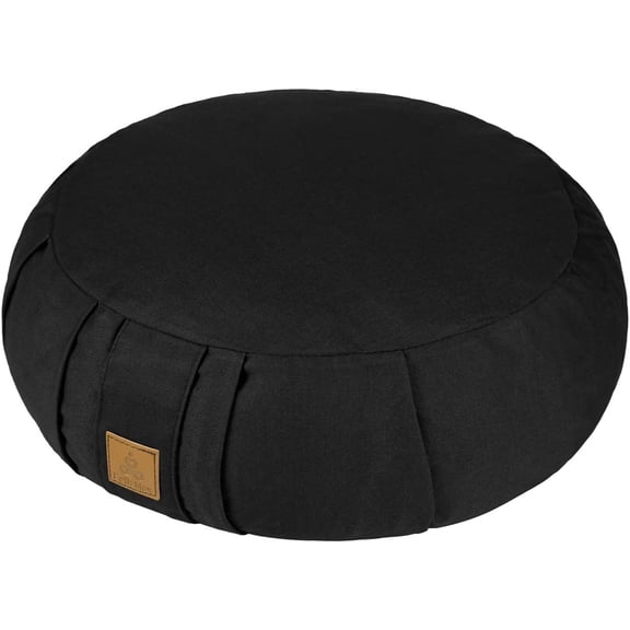 Round Zafu Meditation Cushion, D=15" H=5.5" Zabuton Pillow, Yoga Bolster/Pillow, Floor seat, Zippered Organic Cotton Cover, Natural Buckwheat, Kneeling Pillow