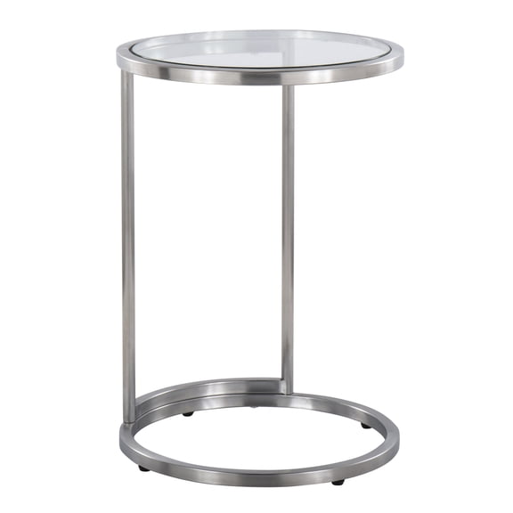 Round Zenn End Table in Stainless Steel with Clear Glass Table Top