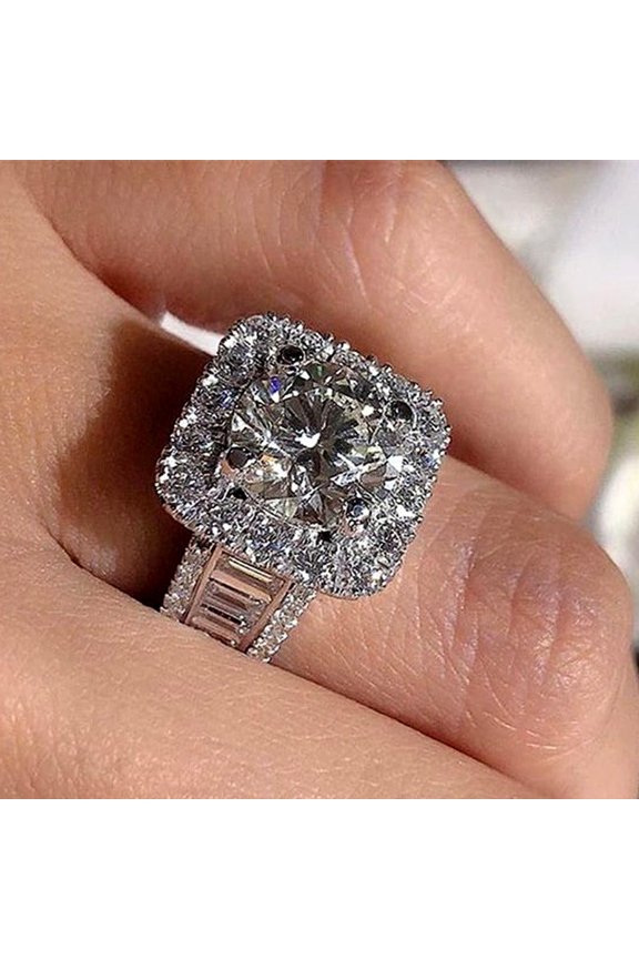 Round Zircon Ring Eight Hearts Eight Arrows Copper Electroplated Inlaid Jewelry Engagement Wedding Anniversary