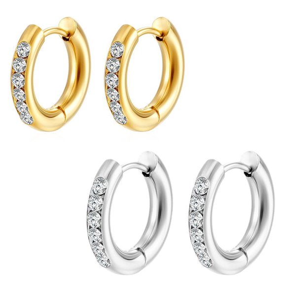 Round Zircon Stainless Steel Ear Cuffs - Minimalist Earrings for Women Gold & Silver, 2 Pairs