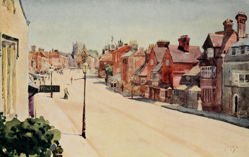 Round about Wiltshire 1907 High Street Marlborough Canvas Art - Thomas Cooper Gotch (18 x 24)
