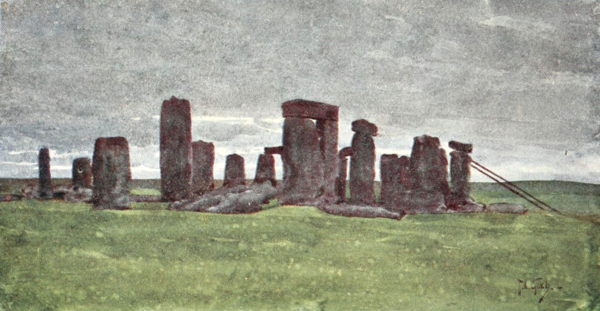 Round about Wiltshire 1907 Stonehenge Canvas Art - Thomas Cooper Gotch (18 x 24)
