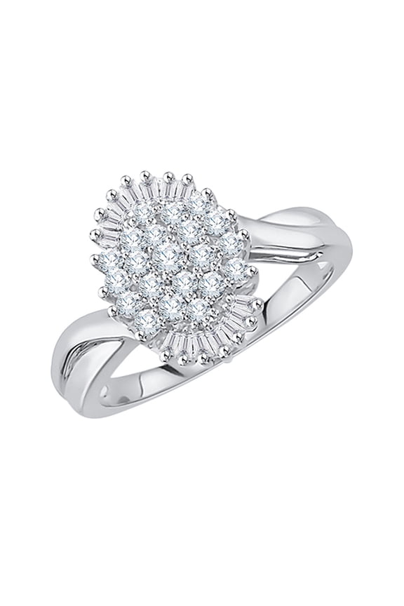 Round and Baguette Cut Diamond Cluster Engagement Ring in 14K White Gold (4 5/8 cttw, G-H, I2-I3)