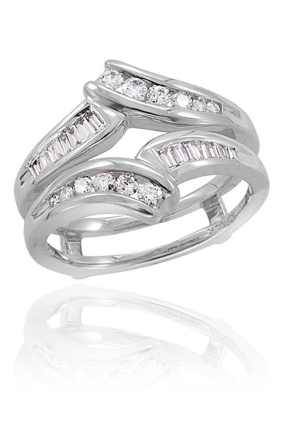 Round and Baguette Cut Diamond Ring Guard in 14K White Gold (1/2 cttw)
